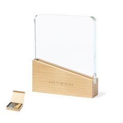 Square Glass Plaque with Wooden Base