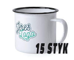 15 enamel mugs with logo - black rim