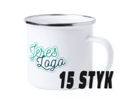 15 enamel mugs with logo - metal rim