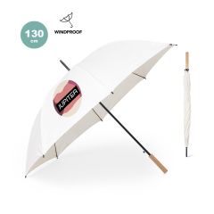 Natural White Windproof Umbrella with Straight Wooden Shaft