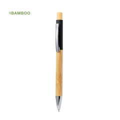 Bamboo Ballpoint Pen with Glossy Aluminum Look and Logo Customization Option