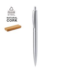 Quality Ballpoint Pen in Recycled Stainless Steel with Cork Gift Box