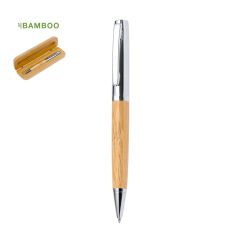 Quality Ballpoint Pen in Glossy Metal and Bamboo with Bamboo Gift Box
