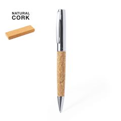 Stylish Ballpoint Pen in Cork and Polished Steel Including Cork Box