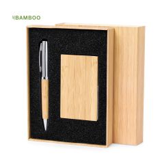 Gift Box with Pen and Card Holder in Metal and Bamboo