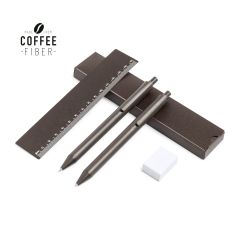 Gift Set with Ballpoint Pen, Mechanical Pencil, and Ruler Made from Coffee Fibers Including Eraser