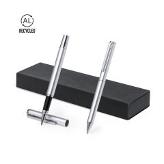 Pen Set with Ballpoint and Rollerball Pens Made of Recycled Aluminum in Gift Box