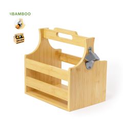 Bamboo 6-Bottle Beer Holder with Metal Opener