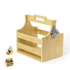 Bamboo 6-Bottle Beer Holder with Metal Opener
