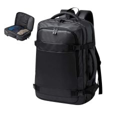 Black Backpack in Faux Leather with Suitcase Function