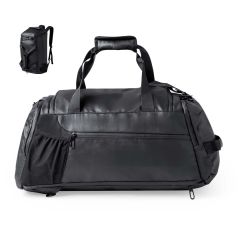 Combined Backpack and Duffel Bag in Black Faux Leather