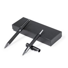 Gift Set with Elegant Ballpoint and Rollerball Pens in Black Metal