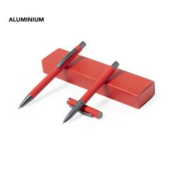 Gift Box with Ballpoint and Rollerball Pens in Colored Aluminum