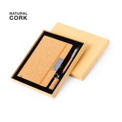Gift Set with A5 Notebook, 16 GB USB Keychain, and Cork Ballpoint Pen