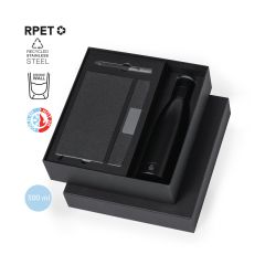 Gift Set with Thermal Bottle, Notebook, and Ballpoint Pen Made from Recycled Materials