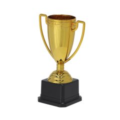 Budget trophy in golden color with two handles