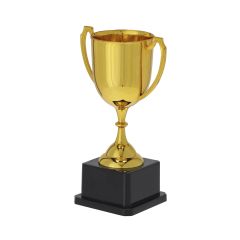 Golden budget trophy with black base with print option