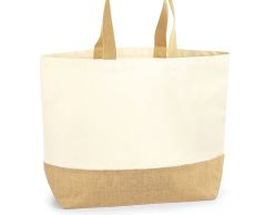 Large canvas tote bag with jute base and woven cotton handle 38 x 44 x 18 cm