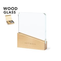 Square Glass Plaque with Wooden Base