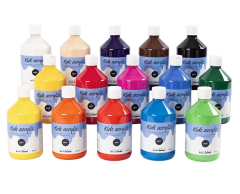 School Acrylic Paint Large Set, 15 Bottles, 500 ml