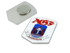 Logo-Emblazoned Enamel Magnets Ready for Sale