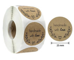 Handmade with Love, Stickers for Handcrafted Items, 25mm, 500 pcs.