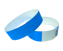 Blue Tyvek wristbands without print with security adhesive