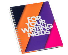Notebook with spiral binding, hard cover, and full-color logo print, A6