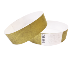 Gold Tyvek wristbands without print with security adhesive