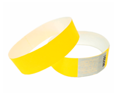 Yellow Tyvek wristbands without print with security adhesive