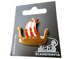 Viking longship enamel pin with glossy finish