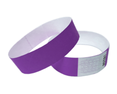 Purple Tyvek wristbands without print with security adhesive