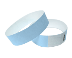 Light blue Tyvek wristbands without print and with security adhesive