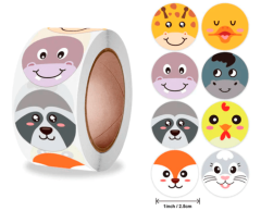 Stickers 8 Animals - Donkey, Giraffe, etc., 25mm, 500 pcs.