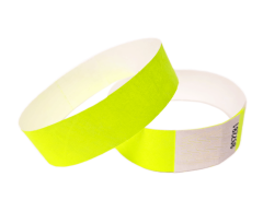 Neon yellow Tyvek wristbands without print with security adhesive
