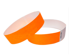 Neon orange Tyvek wristbands without print, with security adhesive