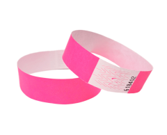 Neon pink Tyvek wristbands without print with security adhesive