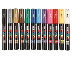 Posca Markers, 12 Assorted Colors, 0.7mm Line