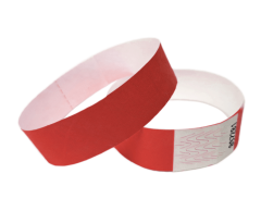 Red Tyvek wristbands without print and with security adhesive