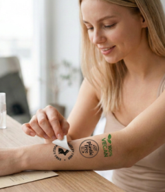 Vegan plastic-free temporary tattoos on sheets - with oil paper instead of a plastic front cover
