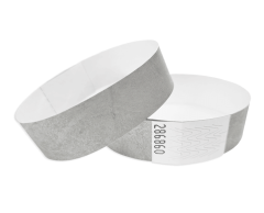 Silver Tyvek wristbands without print with security adhesive