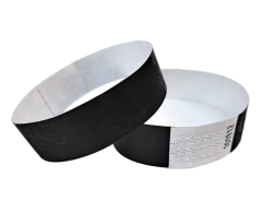 Black Tyvek wristbands without print with security adhesive