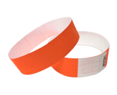 Warm red Tyvek wristbands without print and with security adhesive