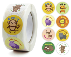 Reward Stickers, Assorted Animals, 500 pcs, 25mm