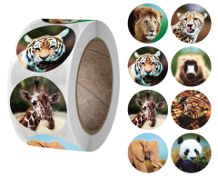 Exotic Animals, Stickers on a Roll, 8 Designs, 500 pcs, 25mm